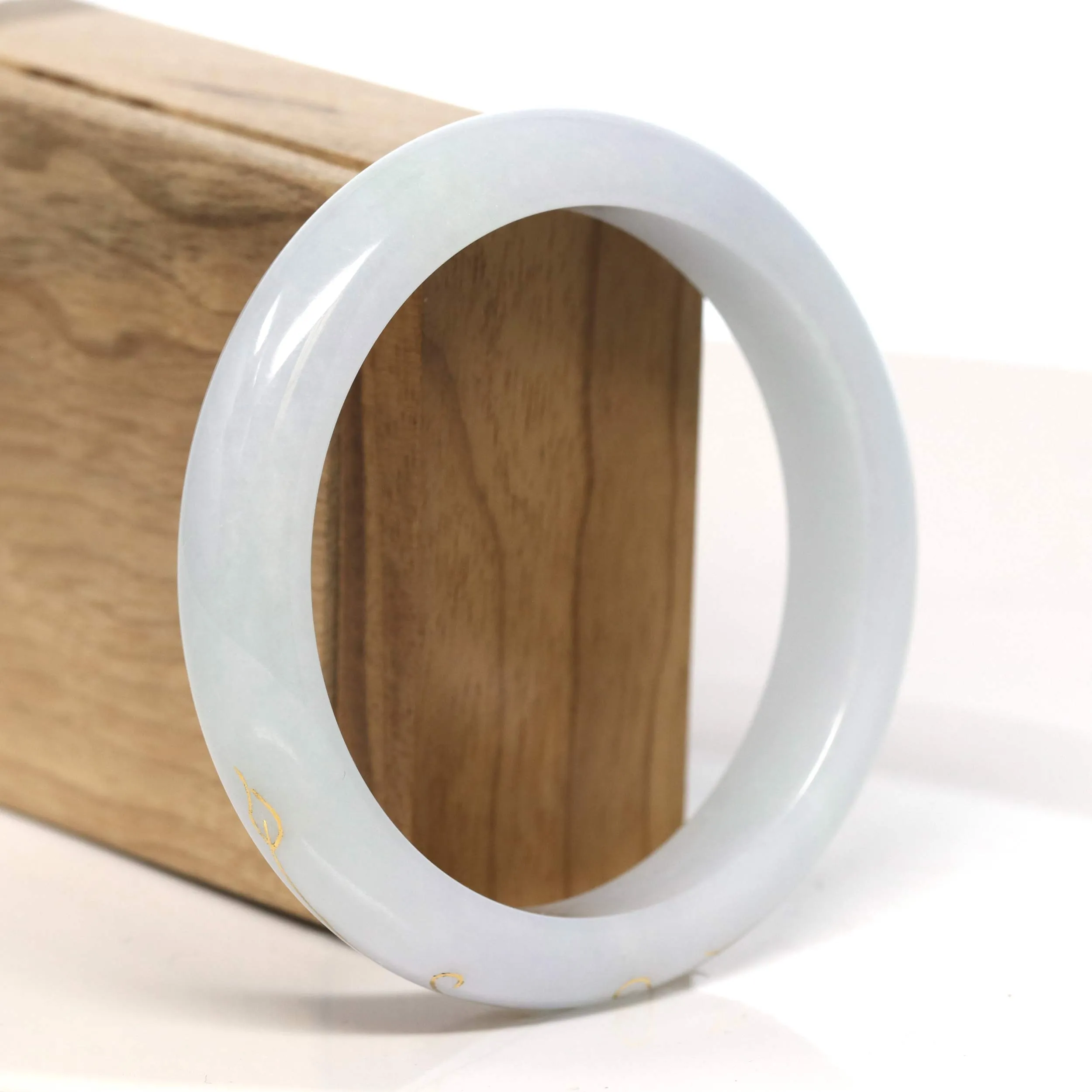 Baikalla "Half Round" 18k Inlay Lavender & Green Jadeite Jade Bangle Bracelet (60.6 mm) #T459