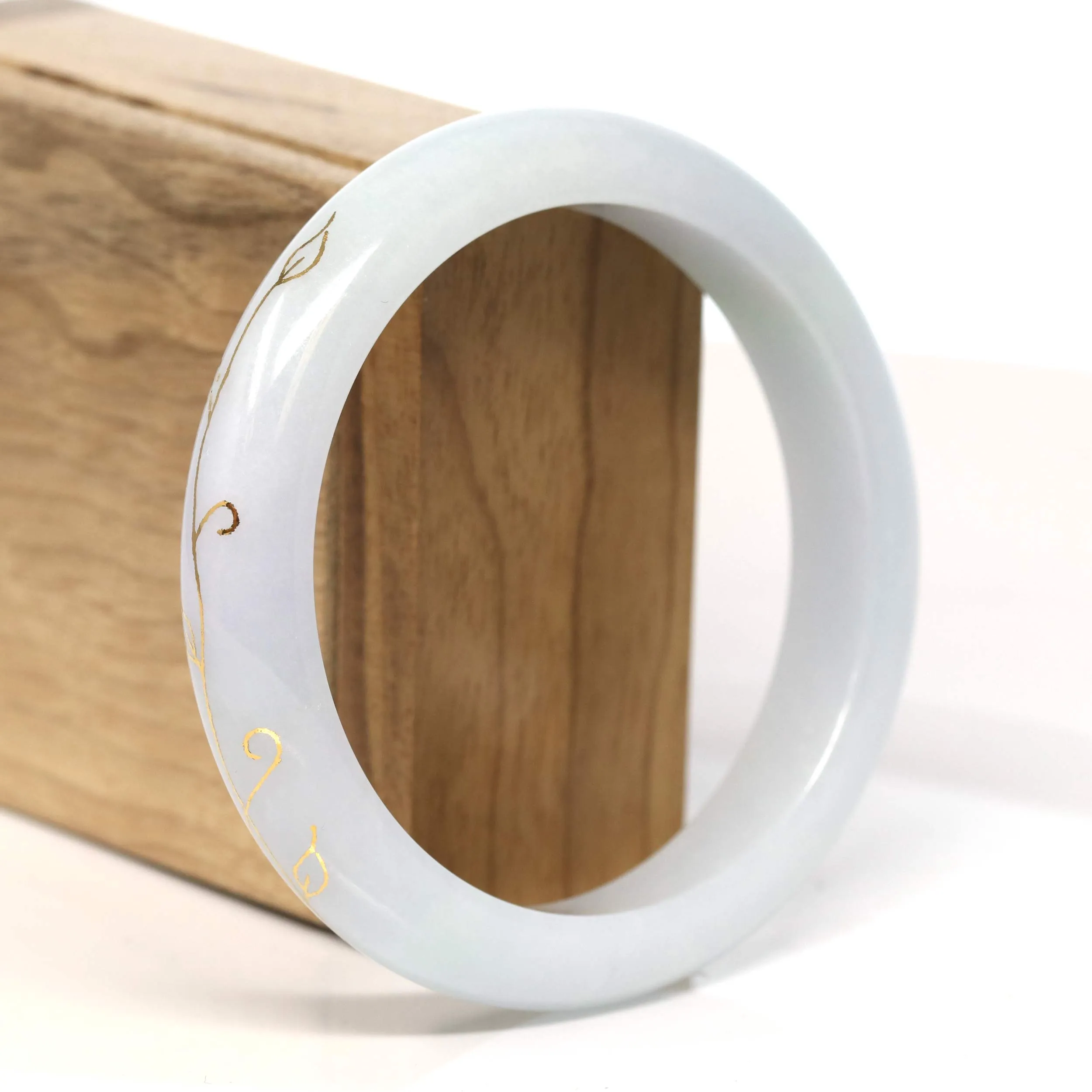 Baikalla "Half Round" 18k Inlay Lavender & Green Jadeite Jade Bangle Bracelet (60.6 mm) #T459