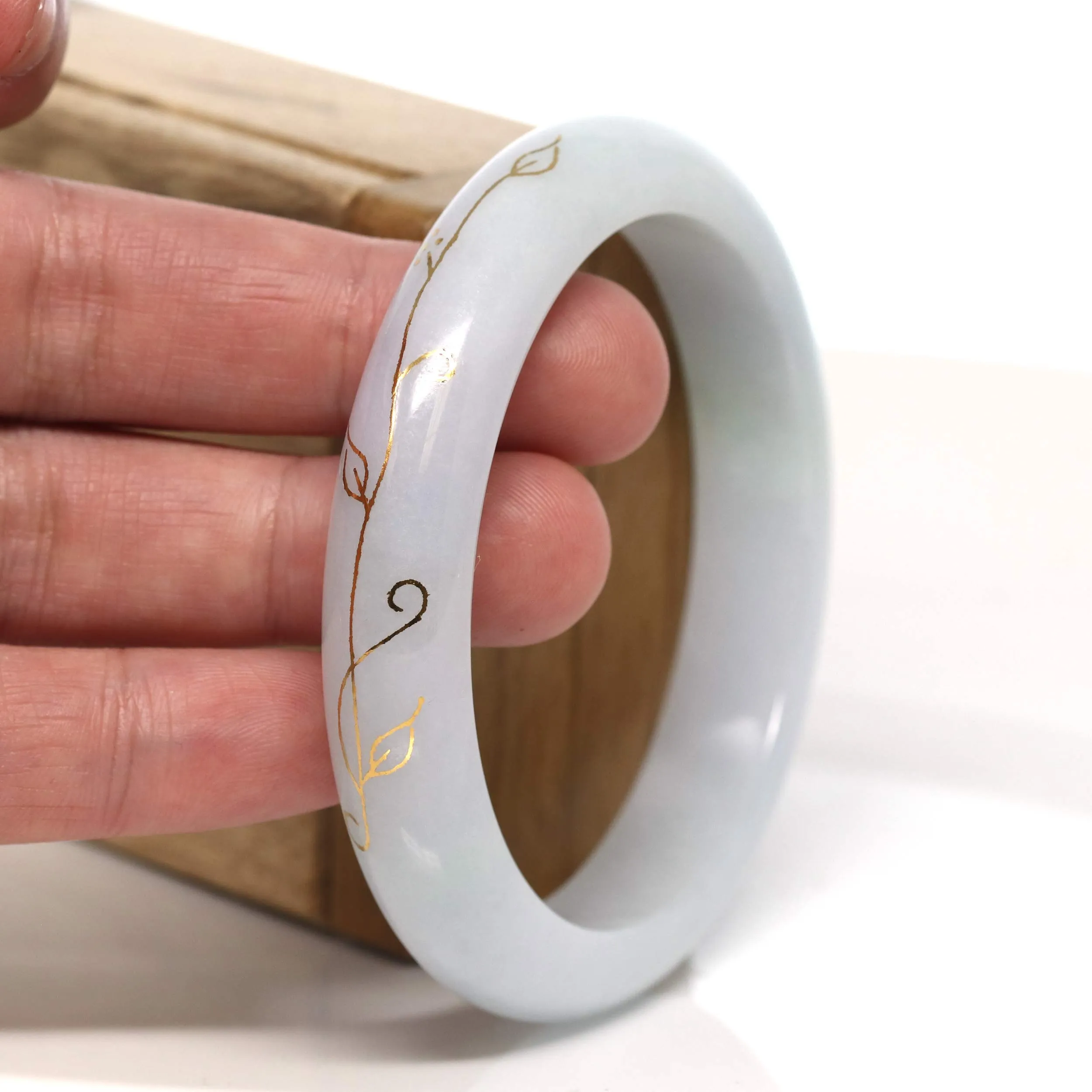 Baikalla "Half Round" 18k Inlay Lavender & Green Jadeite Jade Bangle Bracelet (60.6 mm) #T459