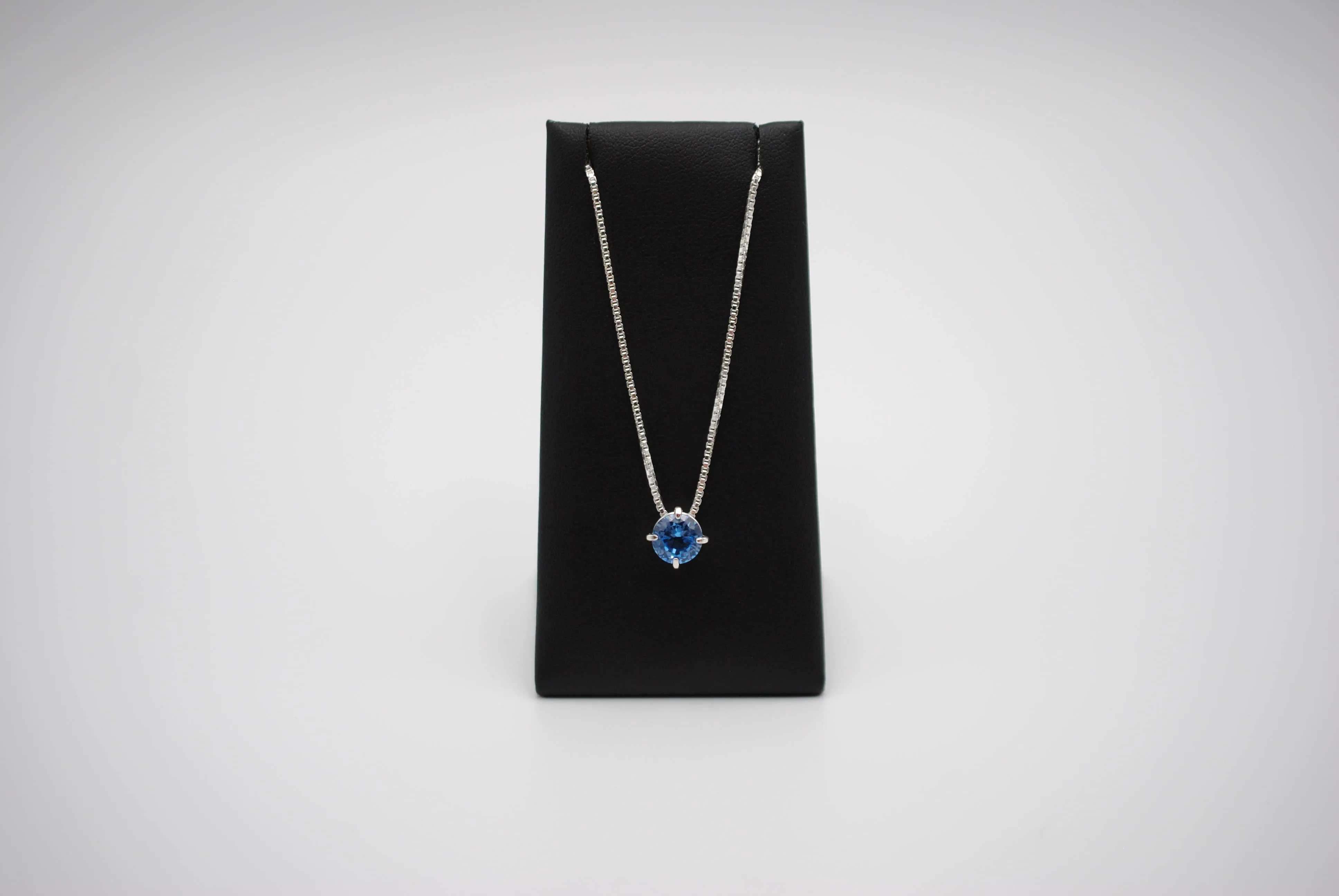 Birthstone Necklace: Round Aquamarine, Silver Prongs, Adjustable Chain
