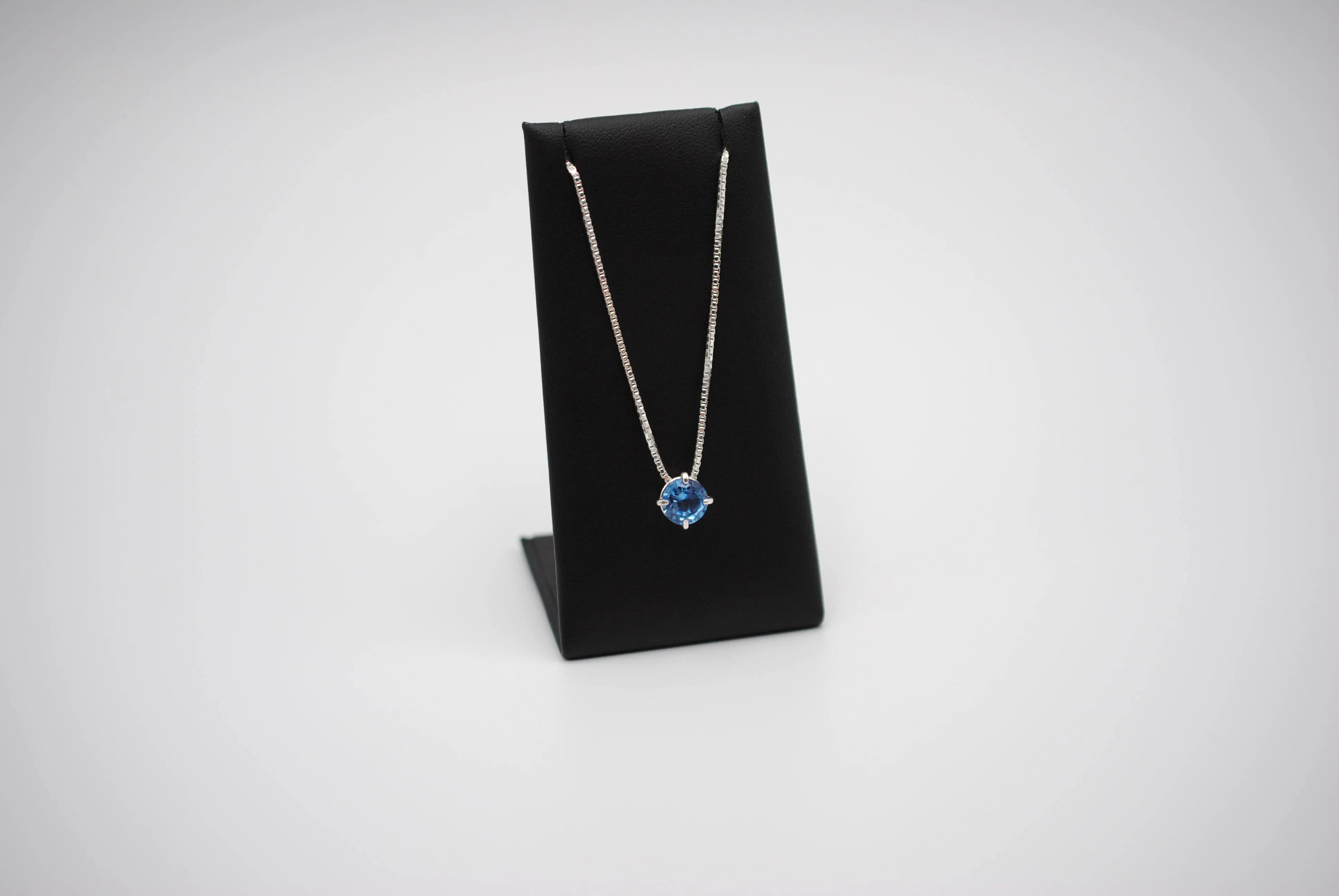 Birthstone Necklace: Round Aquamarine, Silver Prongs, Adjustable Chain
