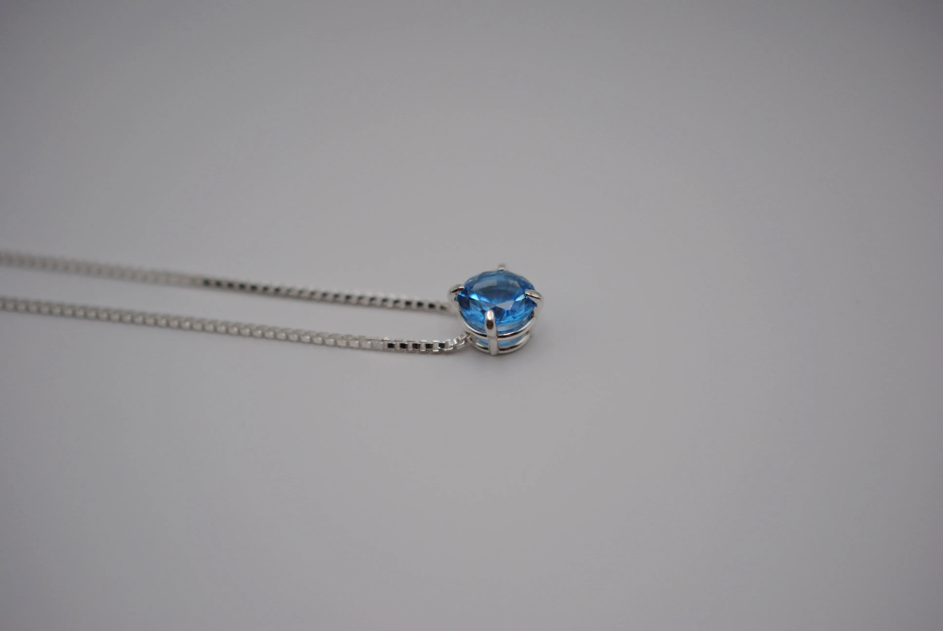 Birthstone Necklace: Round Aquamarine, Silver Prongs, Adjustable Chain