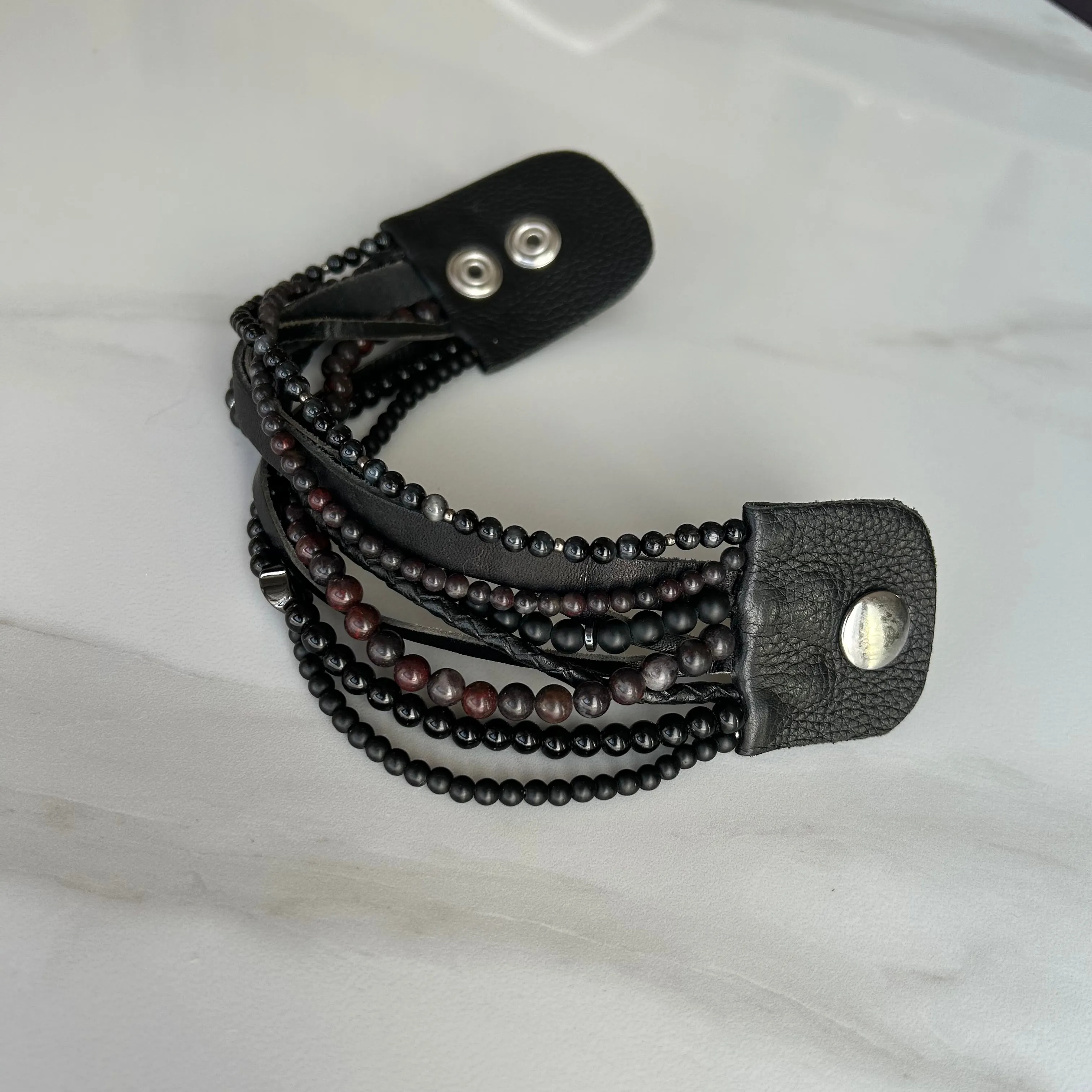 Black & Mustang Leather Bracelet