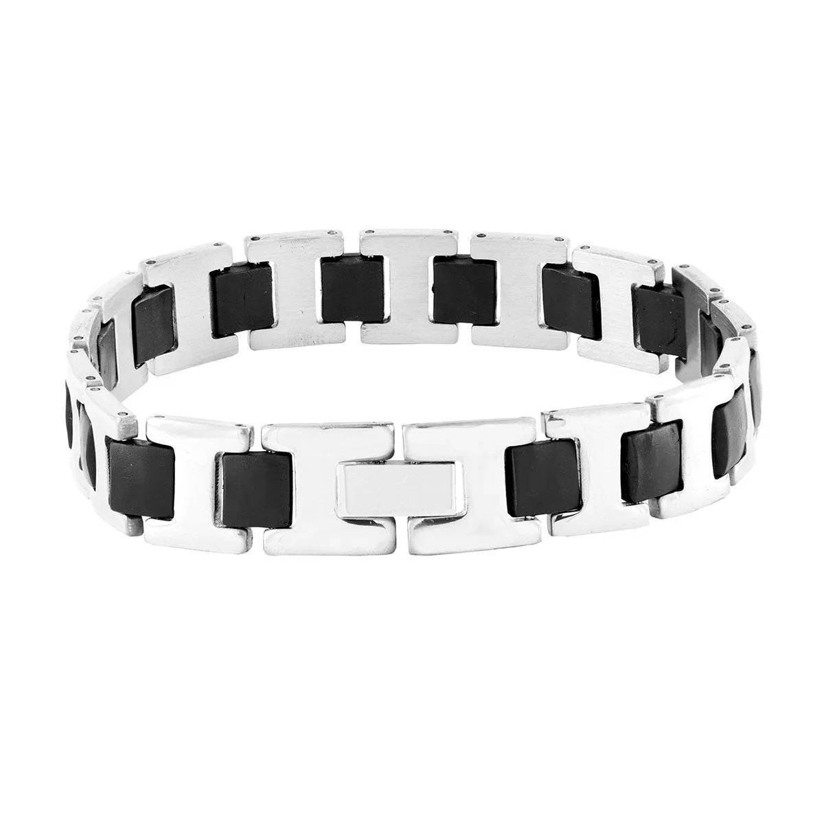 Black Fibre Links Silver 316L Surgical Stainless Steel Bracelet Men