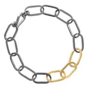 Black   Gold Chain Bracelet - 22k/18k gold, Oxidized Silver