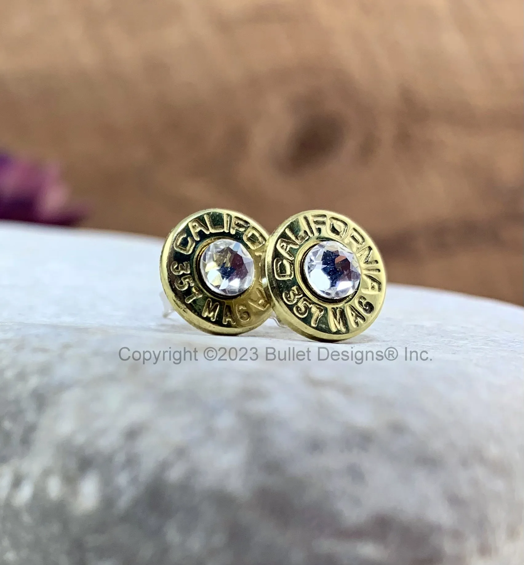 Bullet Stud Earrings, California 357 Mag Brass Bullet Stud Earrings , Sterling Silver Stud Earrings