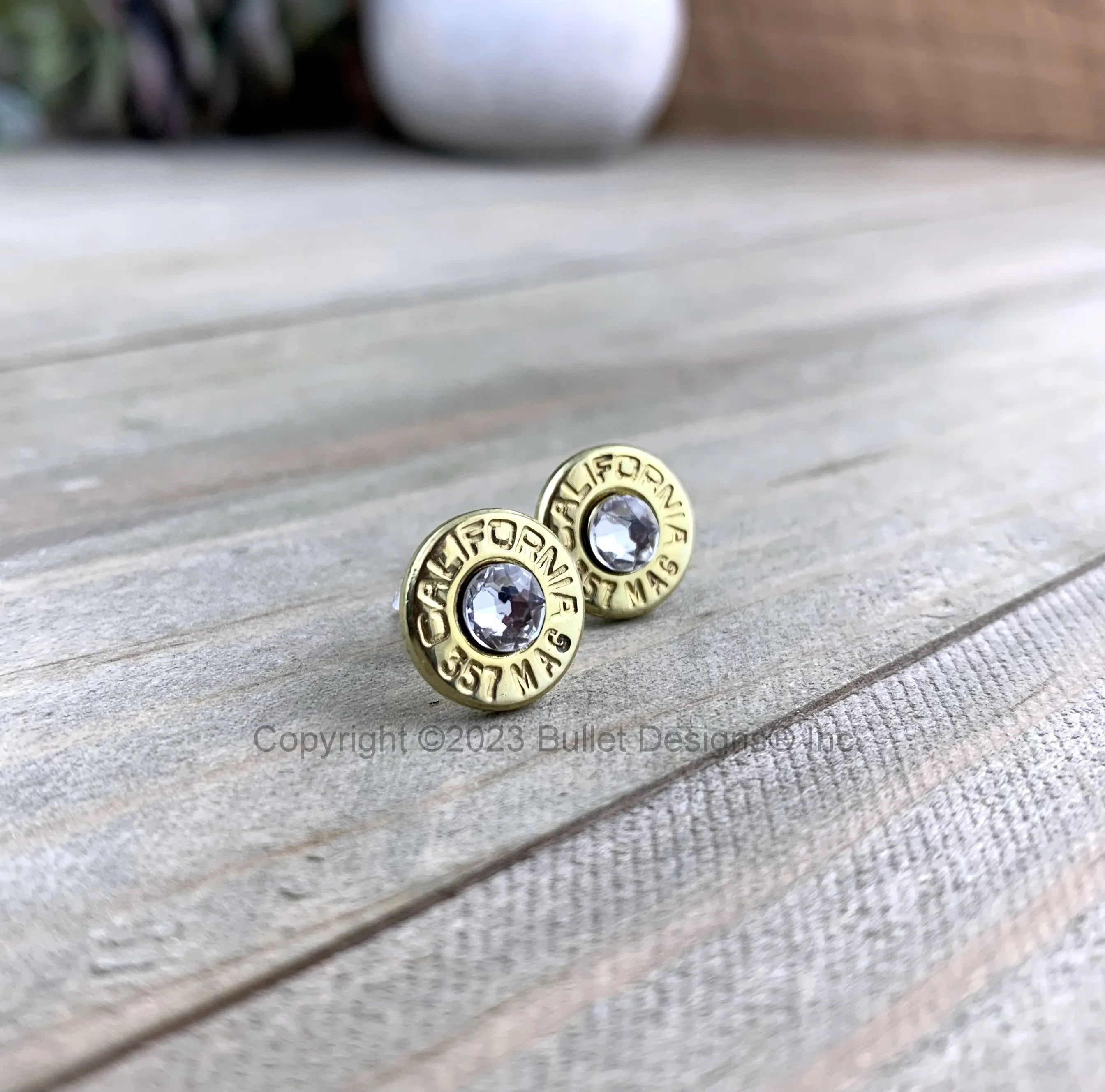 Bullet Stud Earrings, California 357 Mag Brass Bullet Stud Earrings , Sterling Silver Stud Earrings