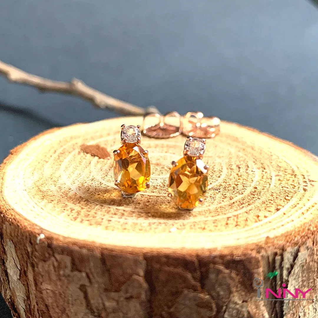 Citrine & White Sapphire Stud Earrings