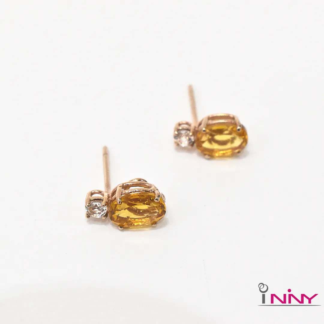 Citrine & White Sapphire Stud Earrings