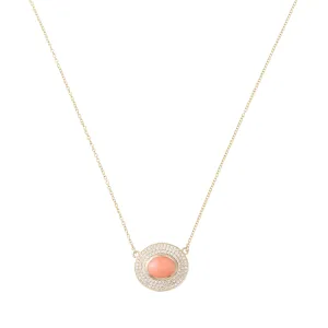 Coral and Diamond Medallion Necklace