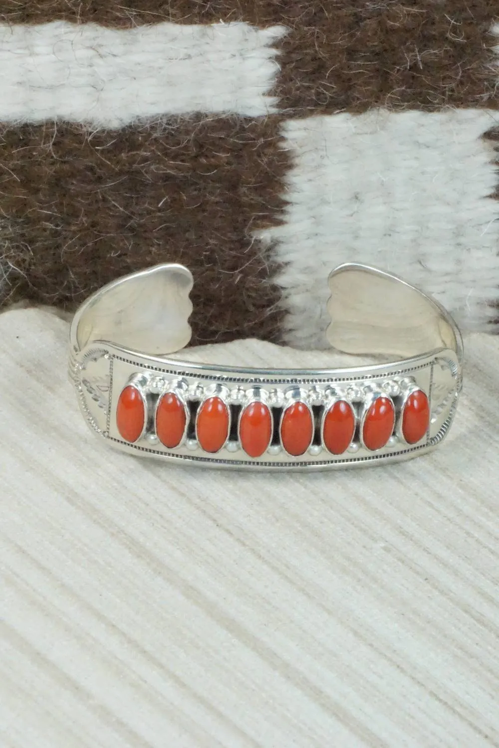 Coral and Sterling Silver Bracelet - Navajo