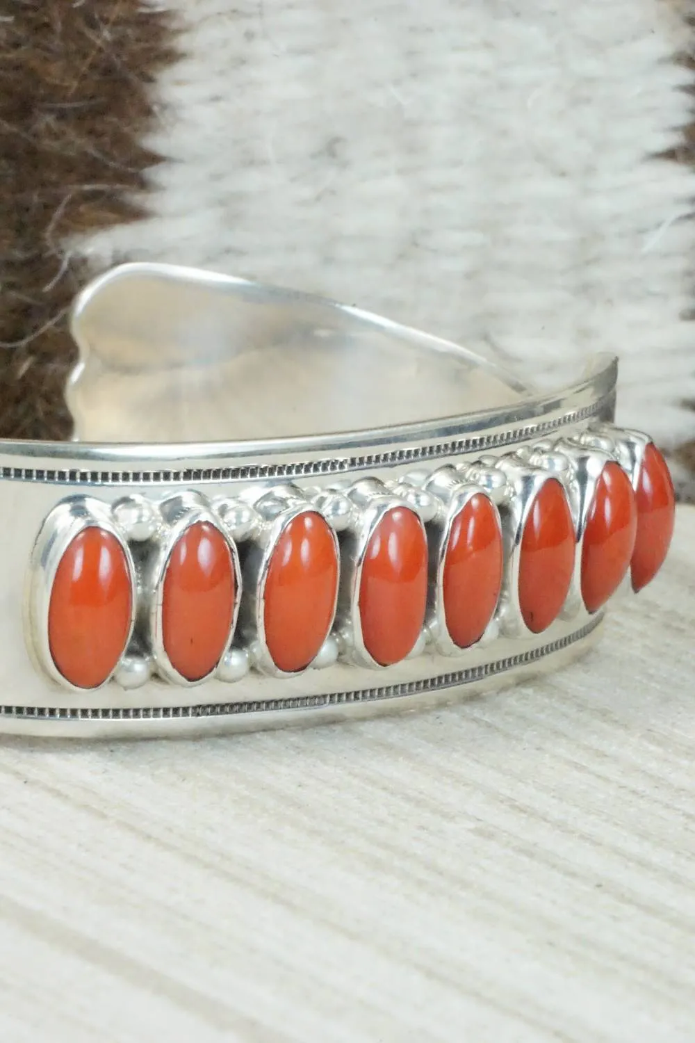 Coral and Sterling Silver Bracelet - Navajo