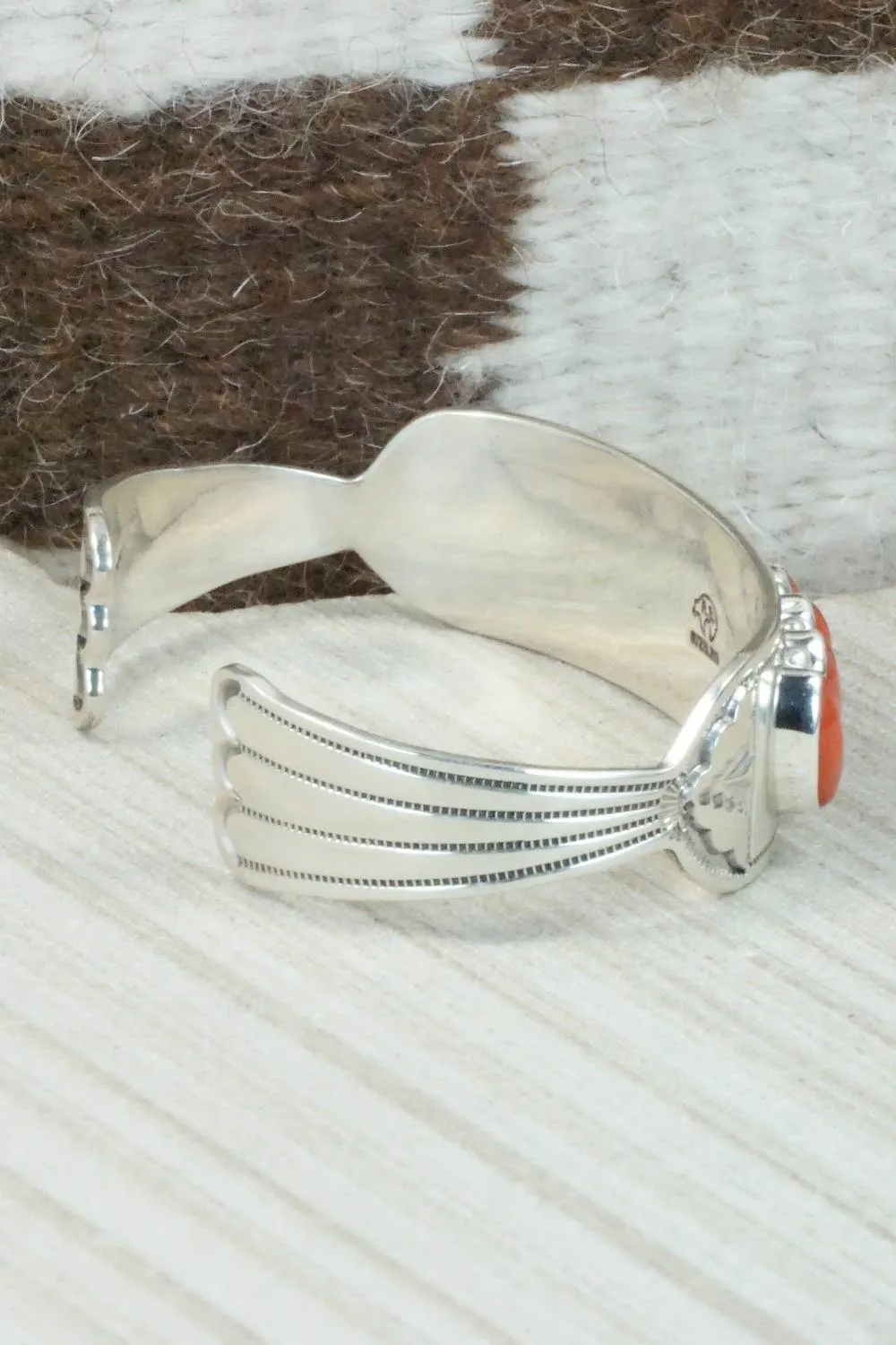 Coral and Sterling Silver Bracelet - Navajo