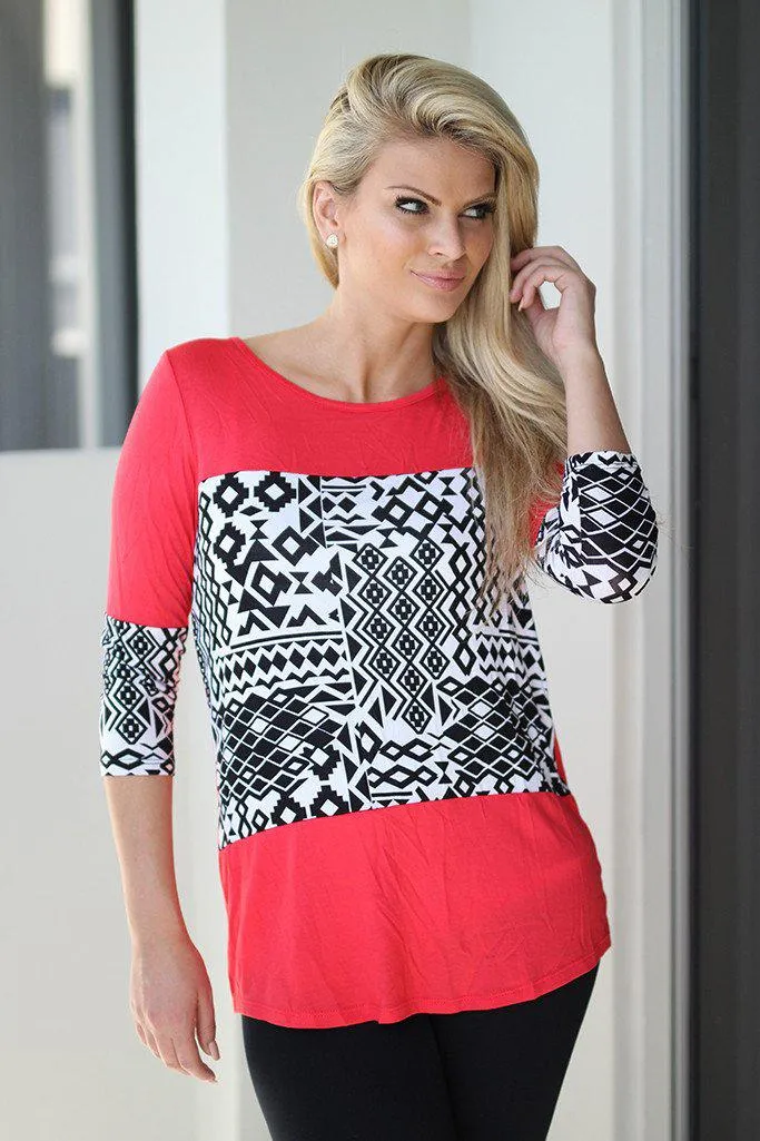Coral Aztec Top