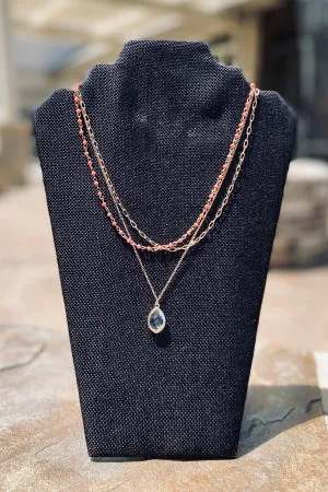 Coral Beaded Stacked with Crystal Charm