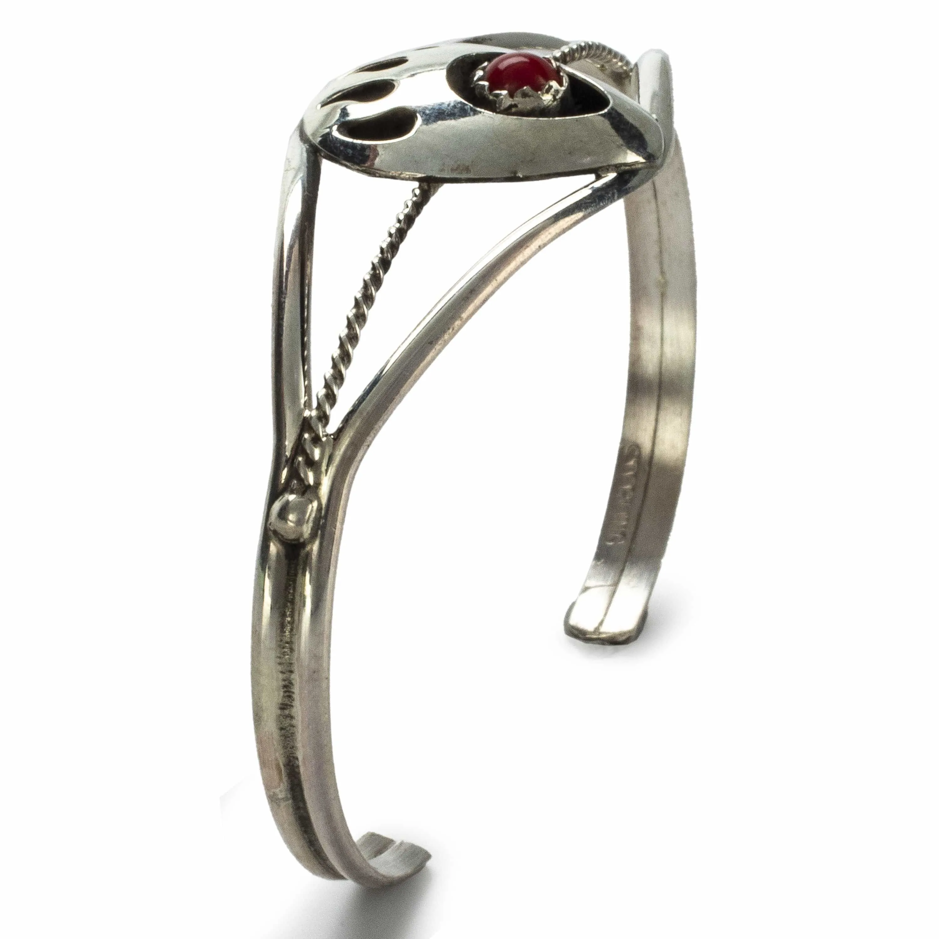 Coral Bear Claw USA Native American Made 925 Sterling Silver Baby Cuff