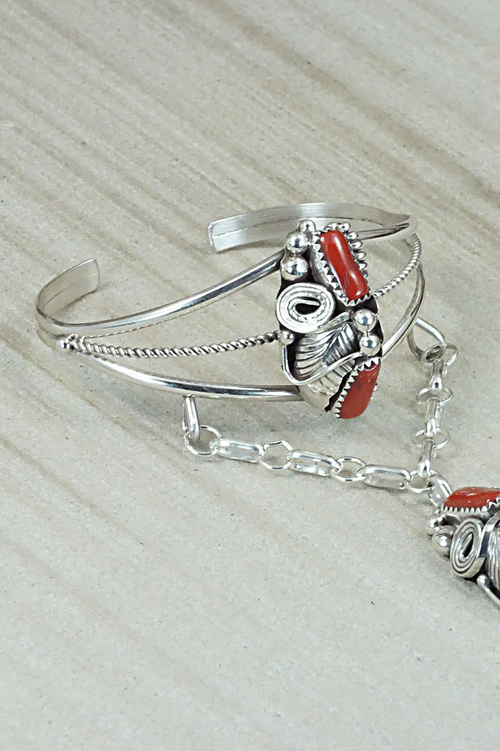 Coral Bracelet and Ring - Max Calladitto - Size 7.5 (Adj.)