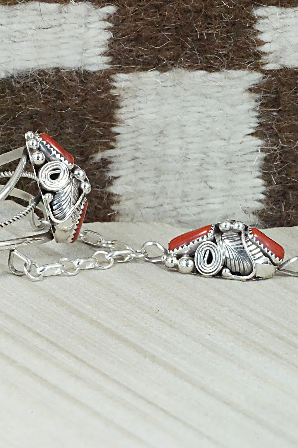 Coral Bracelet and Ring - Max Calladitto - Size 7.5 (Adj.)