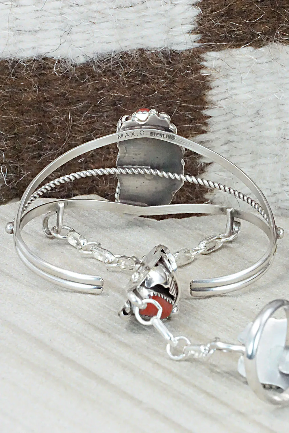 Coral Bracelet and Ring - Max Calladitto - Size 7.5 (Adj.)