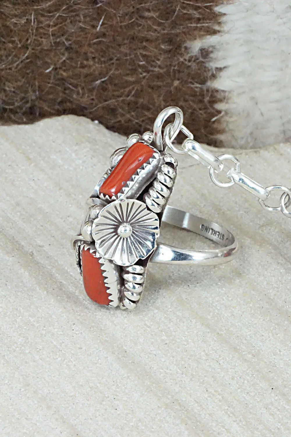 Coral Bracelet and Ring - Max Calladitto - Size 7.5 (Adj.)