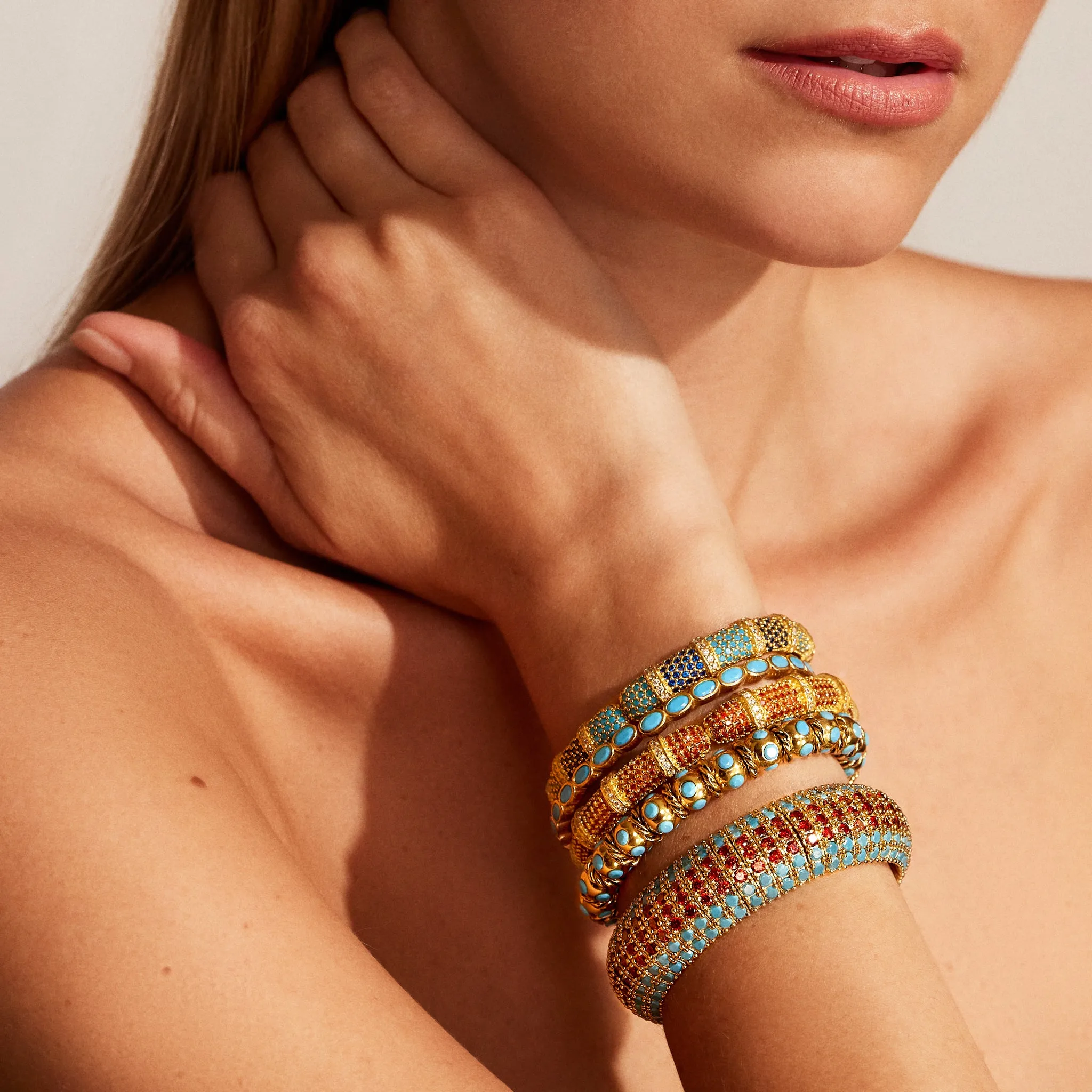 Coral Pave Bamboo Bracelet