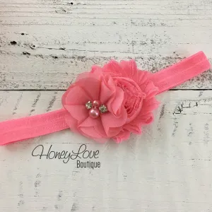 Coral Pink and Coral shabby chiffon flower headband