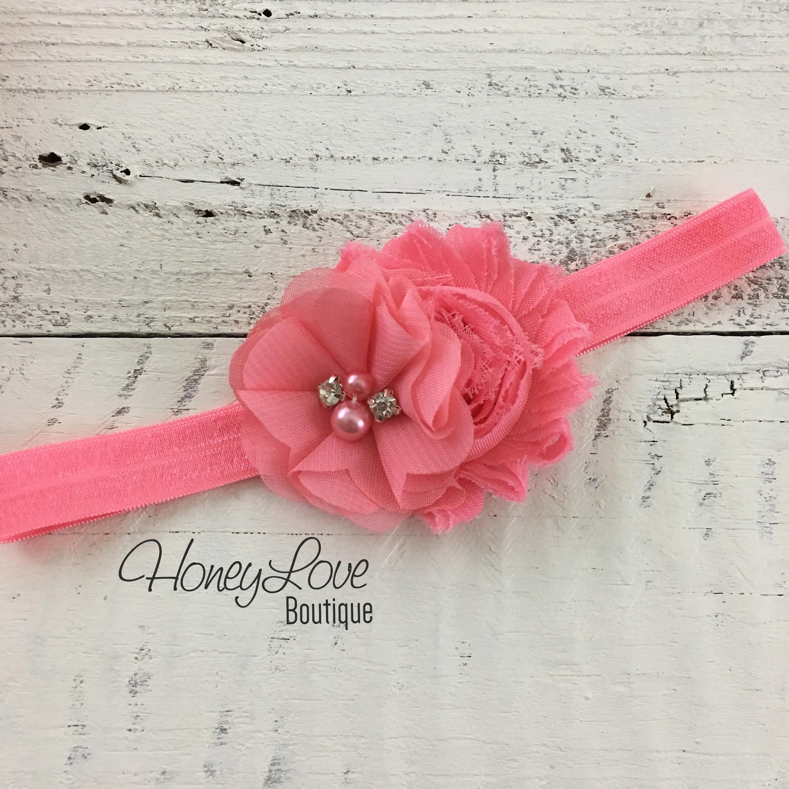 Coral Pink and Coral shabby chiffon flower headband
