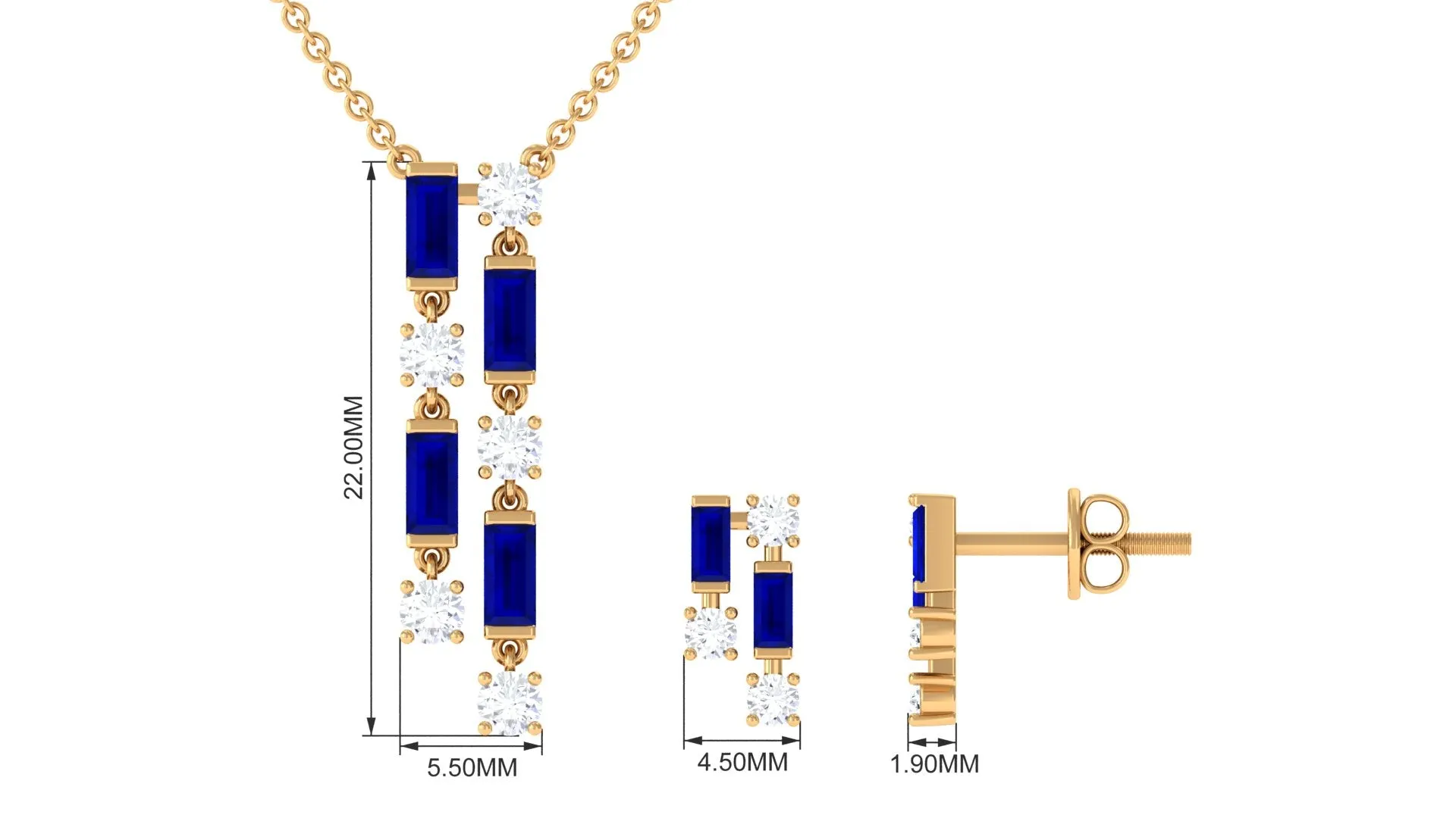 Created Blue Sapphire and Diamond Dangle Jewelry Set