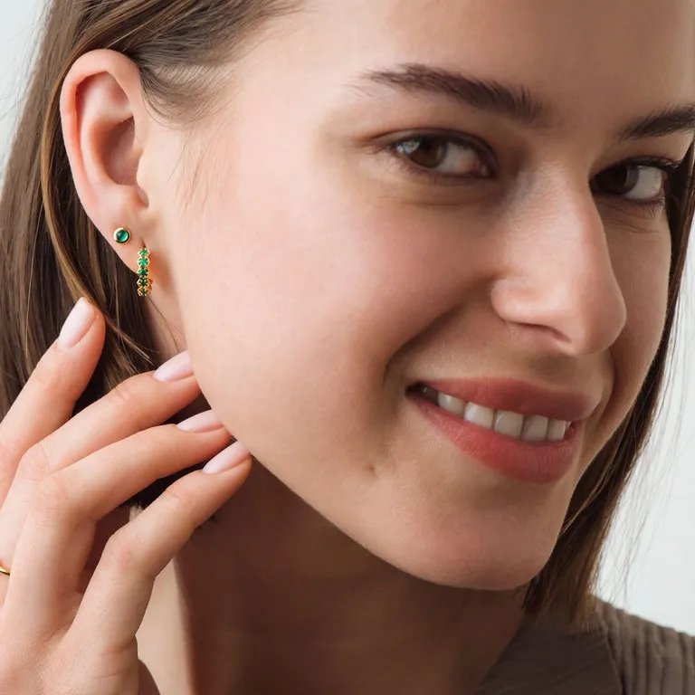 Deco Green Agate Hoop Earrings - Gold - 48001YGRE