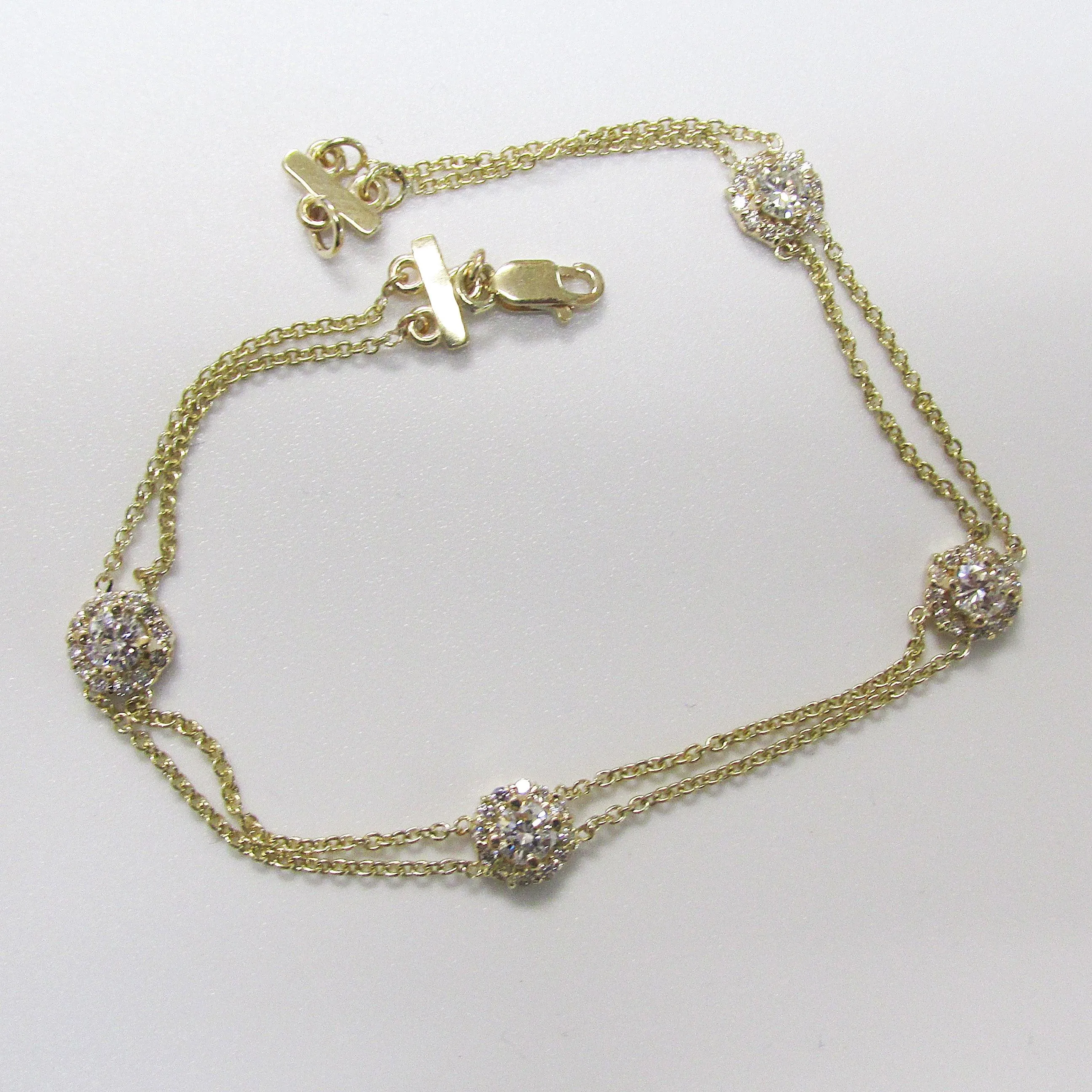 Diamond Halo Double Chain Bracelet