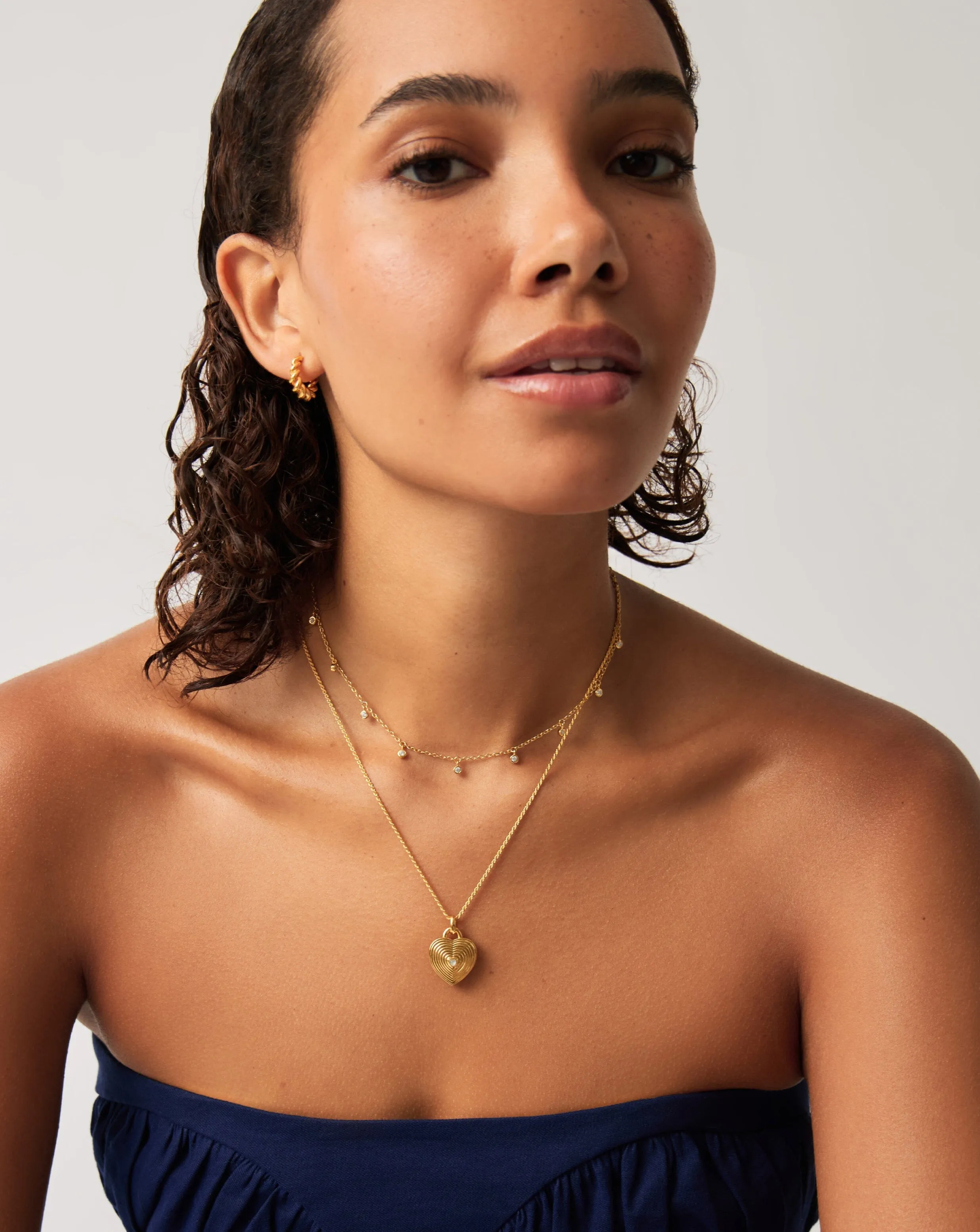 Engravable Heart Ridge Locket Pendant Necklace | 18k Gold Vermeil/Rainbow Moonstone