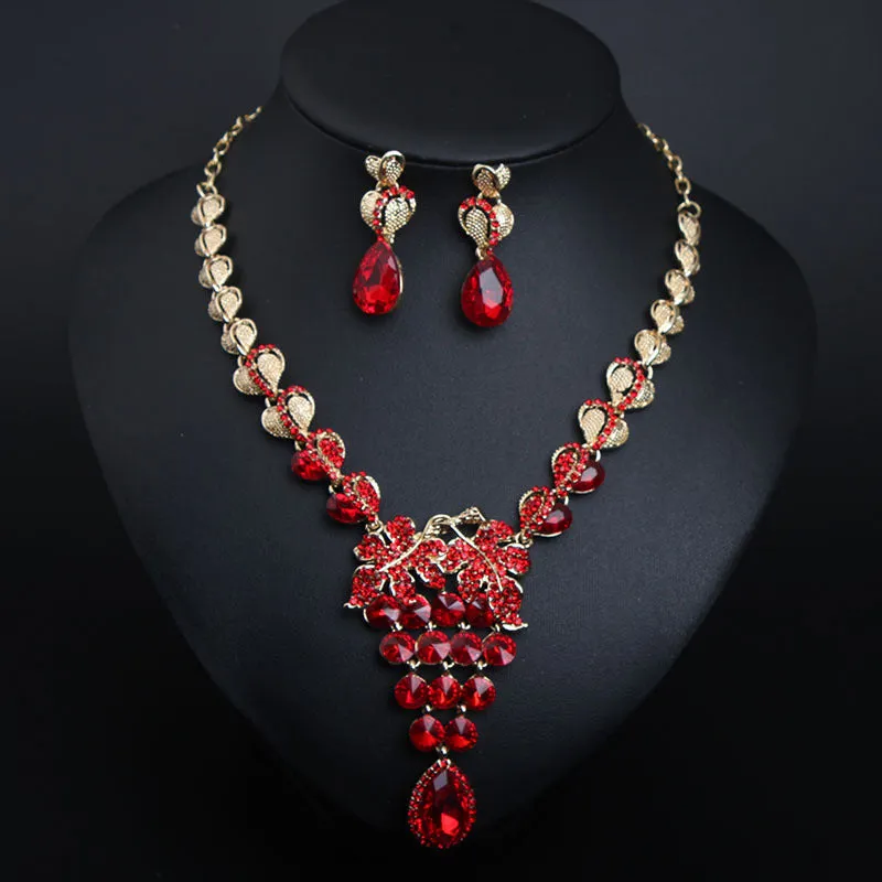 European and American light luxury crystal gem necklace and earrings set dress banquet female