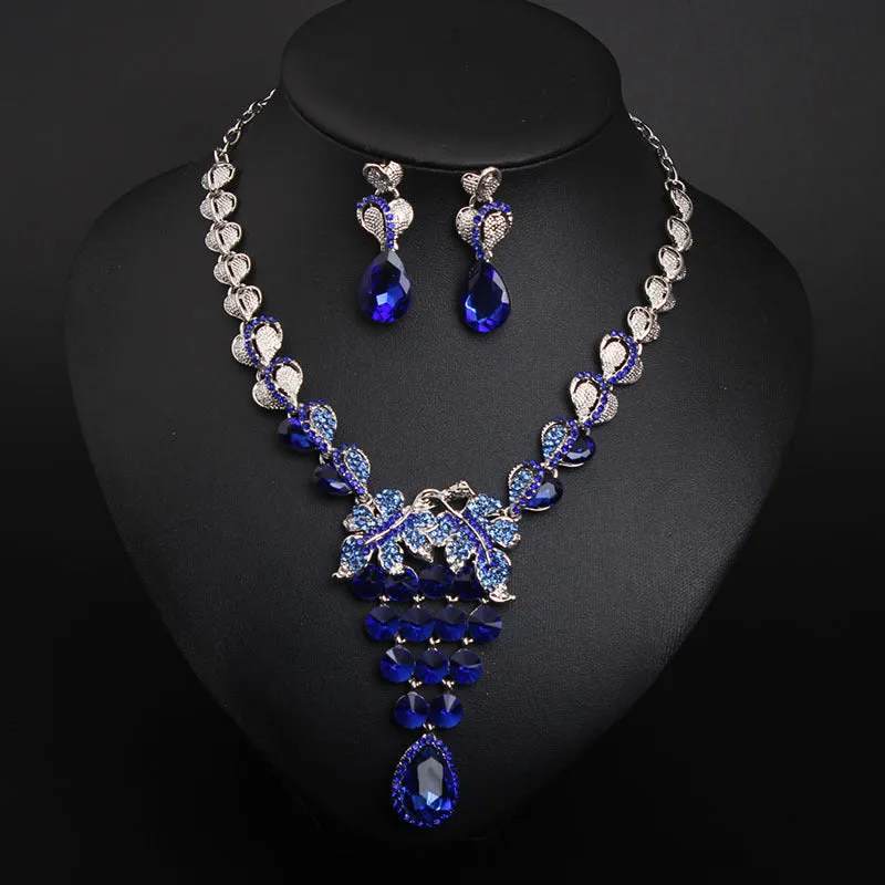 European and American light luxury crystal gem necklace and earrings set dress banquet female