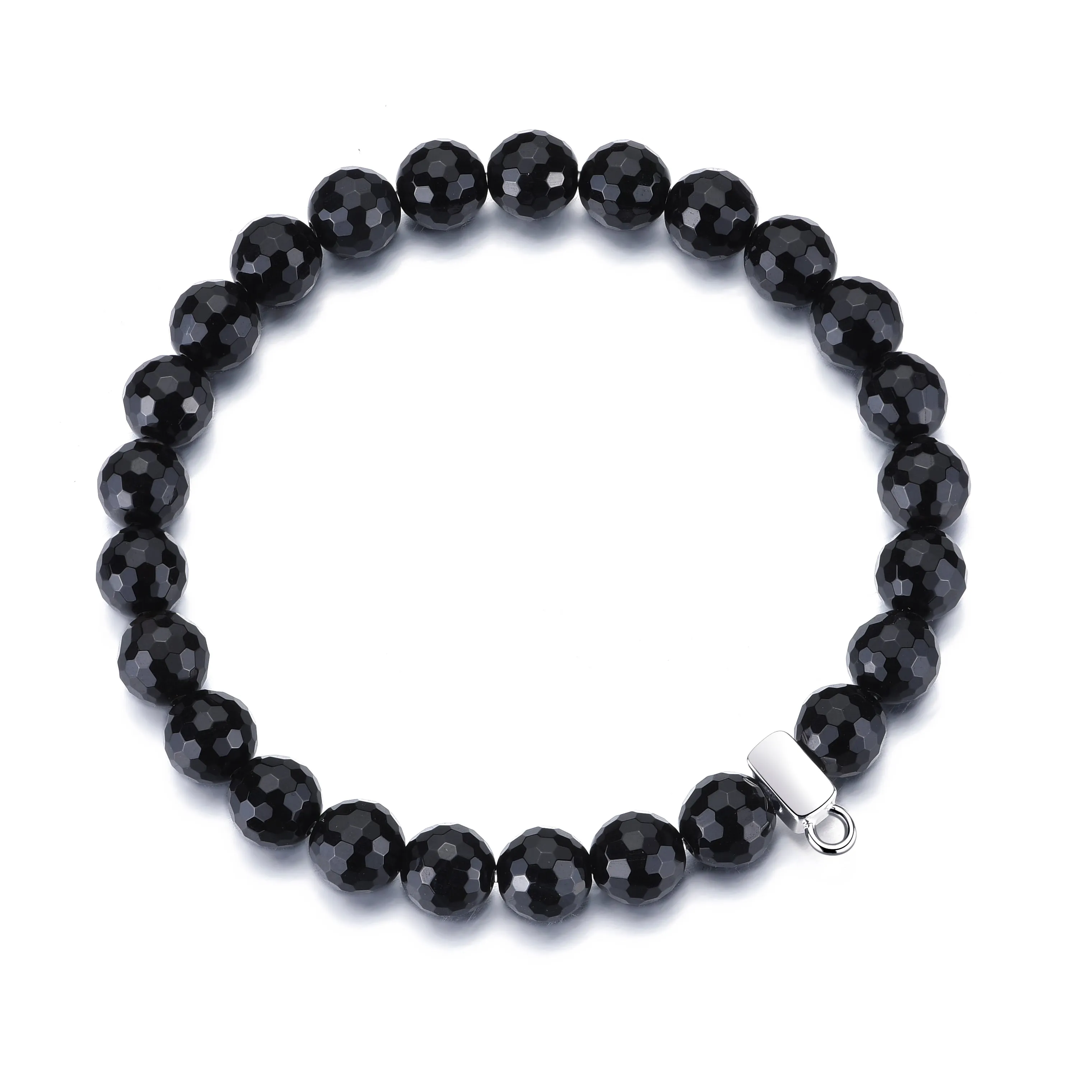 Faceted Black Onyx Gemstone Stretch Bracelet with Charm Created with Zircondia® Crystals