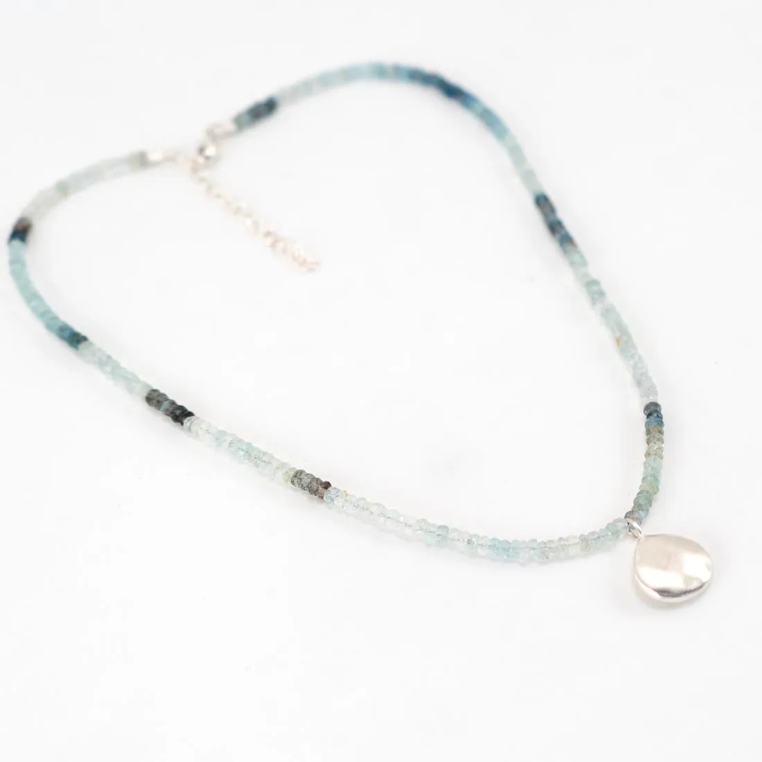Faceted Silver Drop and  Aquamarine Bead Necklace