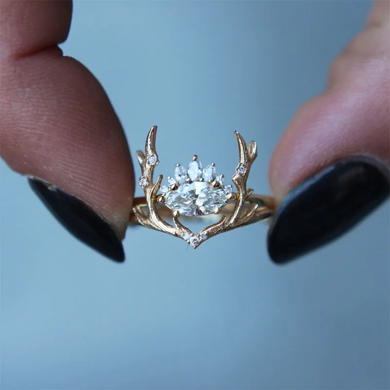 Fashion Jewelry Elk Designed Rings for Women with Zircon in Rose Gold Color