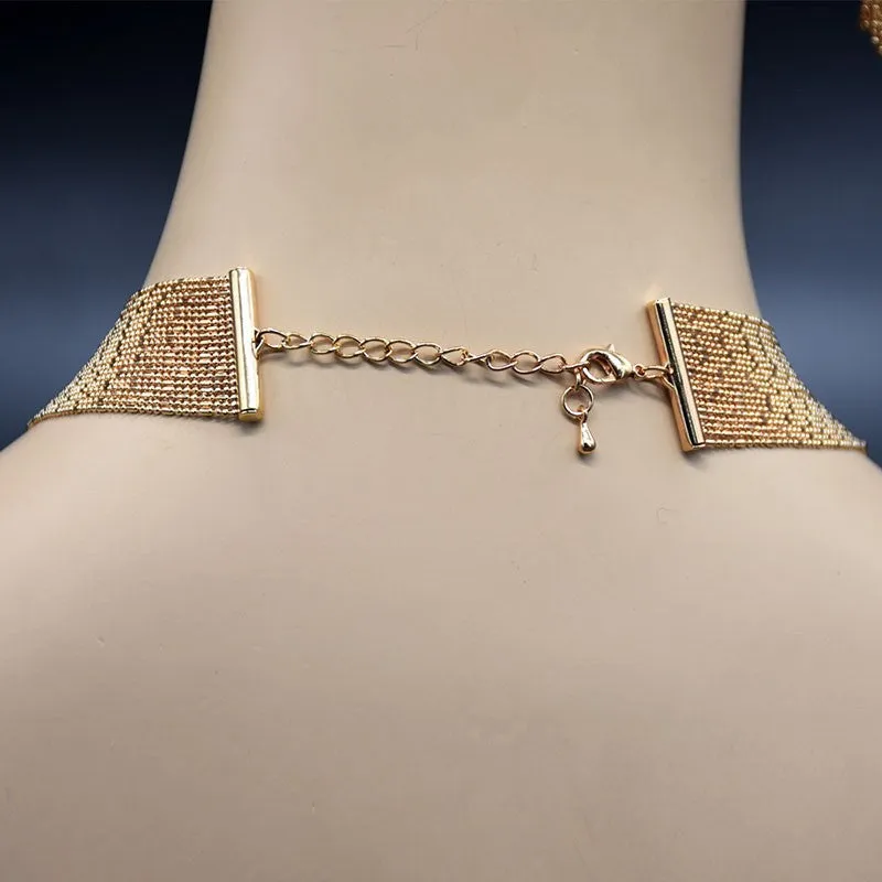 Fashion Women Bohemian Jewelry Sets Multi-Layer Golden Metal Necklaces and Tassles Earrings Ladies Gifts