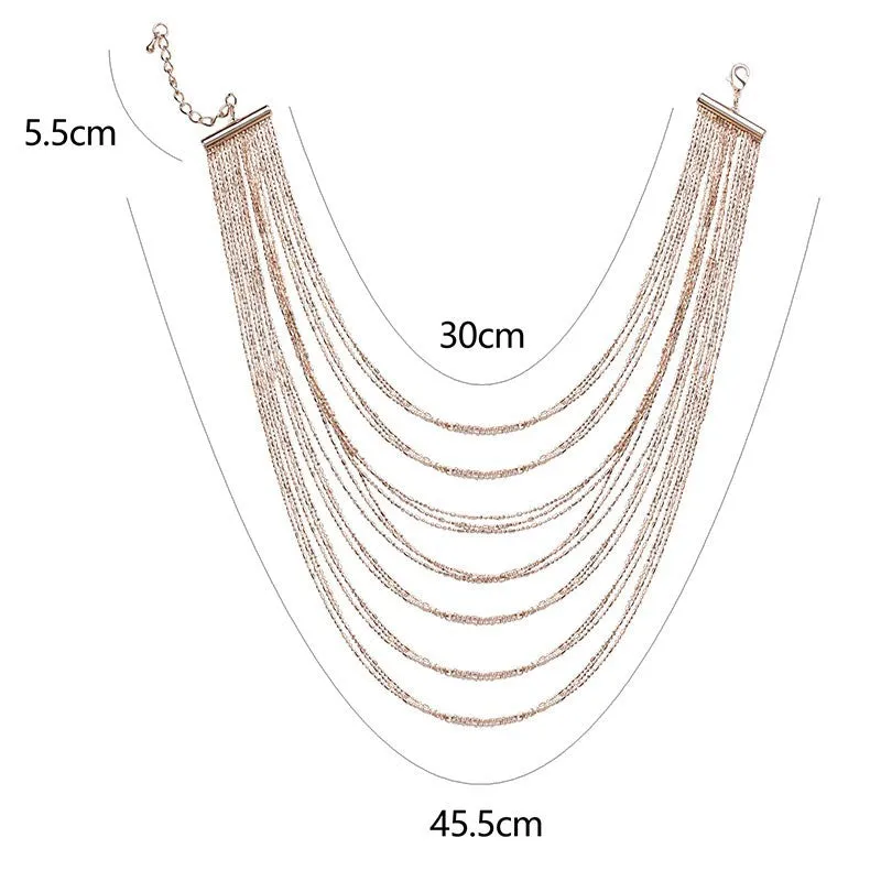 Fashion Women Bohemian Jewelry Sets Multi-Layer Golden Metal Necklaces and Tassles Earrings Ladies Gifts
