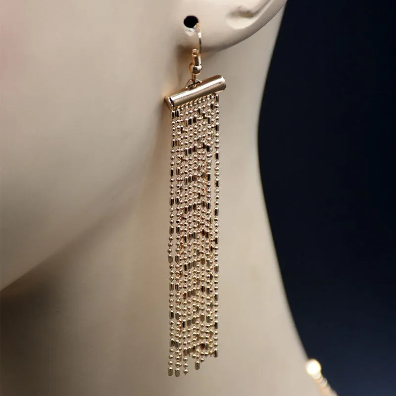 Fashion Women Bohemian Jewelry Sets Multi-Layer Golden Metal Necklaces and Tassles Earrings Ladies Gifts
