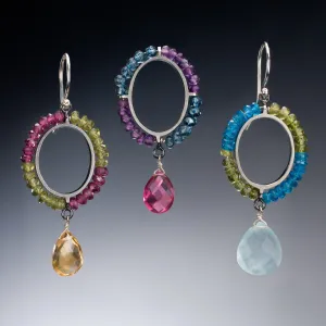Gemstone Circle Earrings with Drop