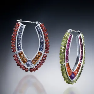 Gemstone Double Hoop Earrings (red & green)