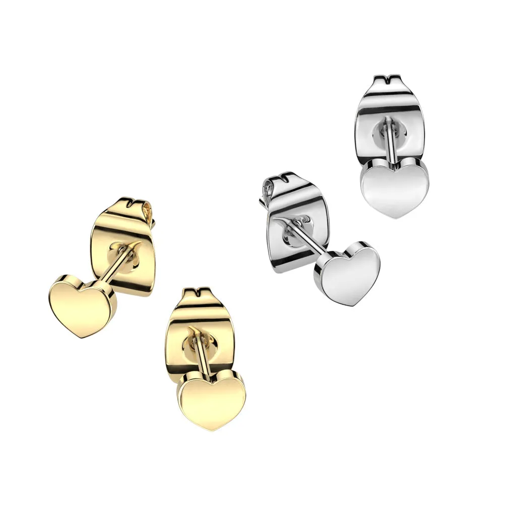 Gold Titanium Heart Earring with Traditional Butterfly Backing (PAIR)