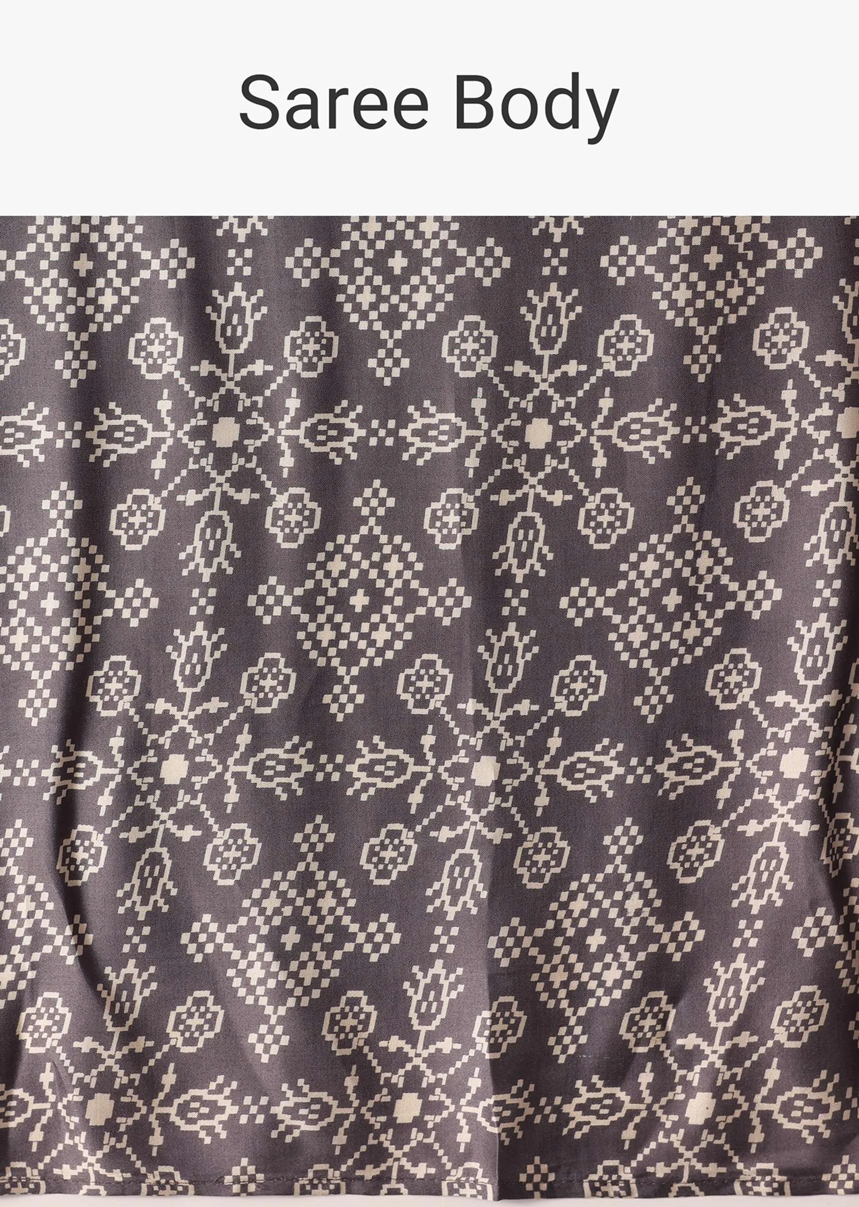 Grey Saree in Satin With Printed Detail And Unstitched Blouse Piece