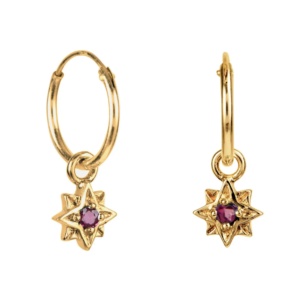 Guiding North Star Mini Hoops - Gold Rhodolite