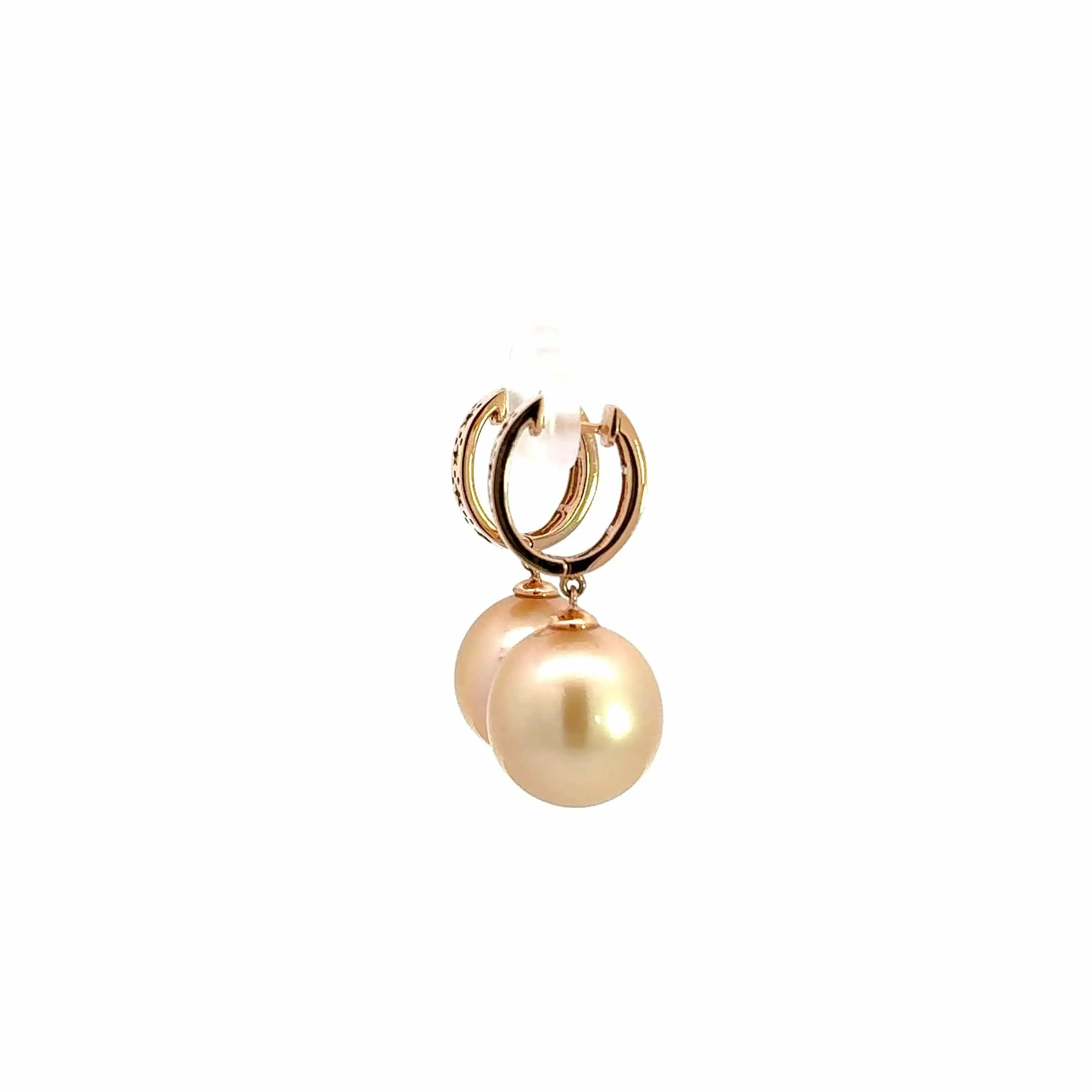 High 18k Rose Gold Tahitian Golden Pearl Dangle Earrings