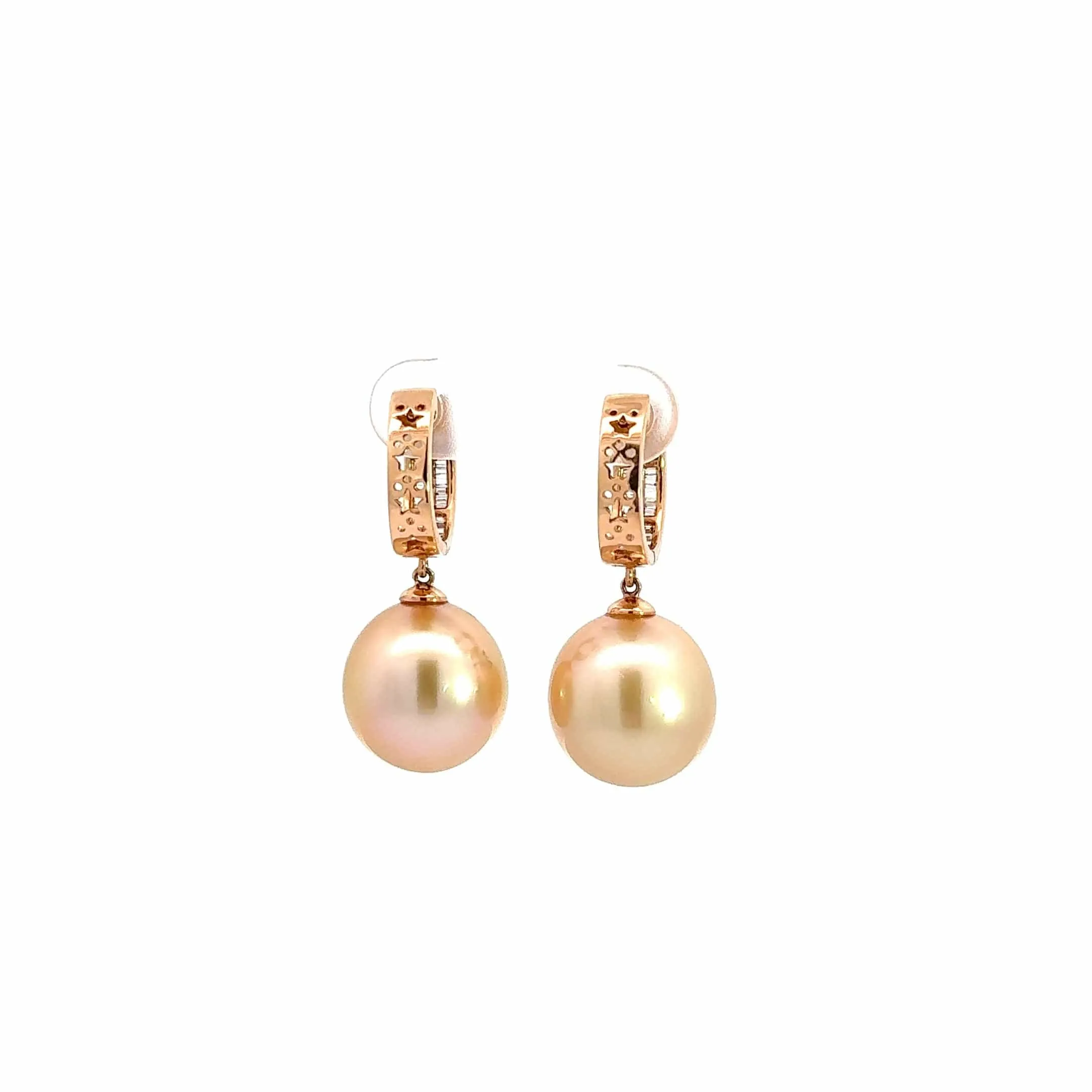 High 18k Rose Gold Tahitian Golden Pearl Dangle Earrings