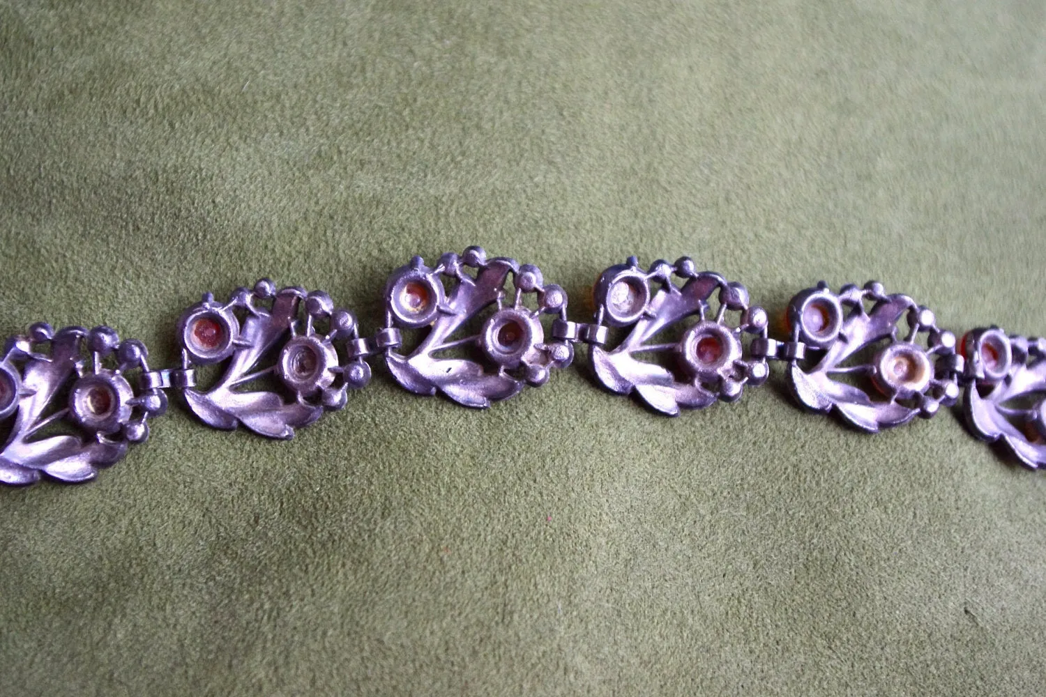 Incredible Antique Cast Pot Metal, Frosted Art Glass & Crystal Fruit Salad Panel Bracelet