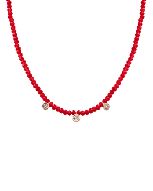 Jade Gemstone & Three diamonds Necklace - 14K Rose Gold