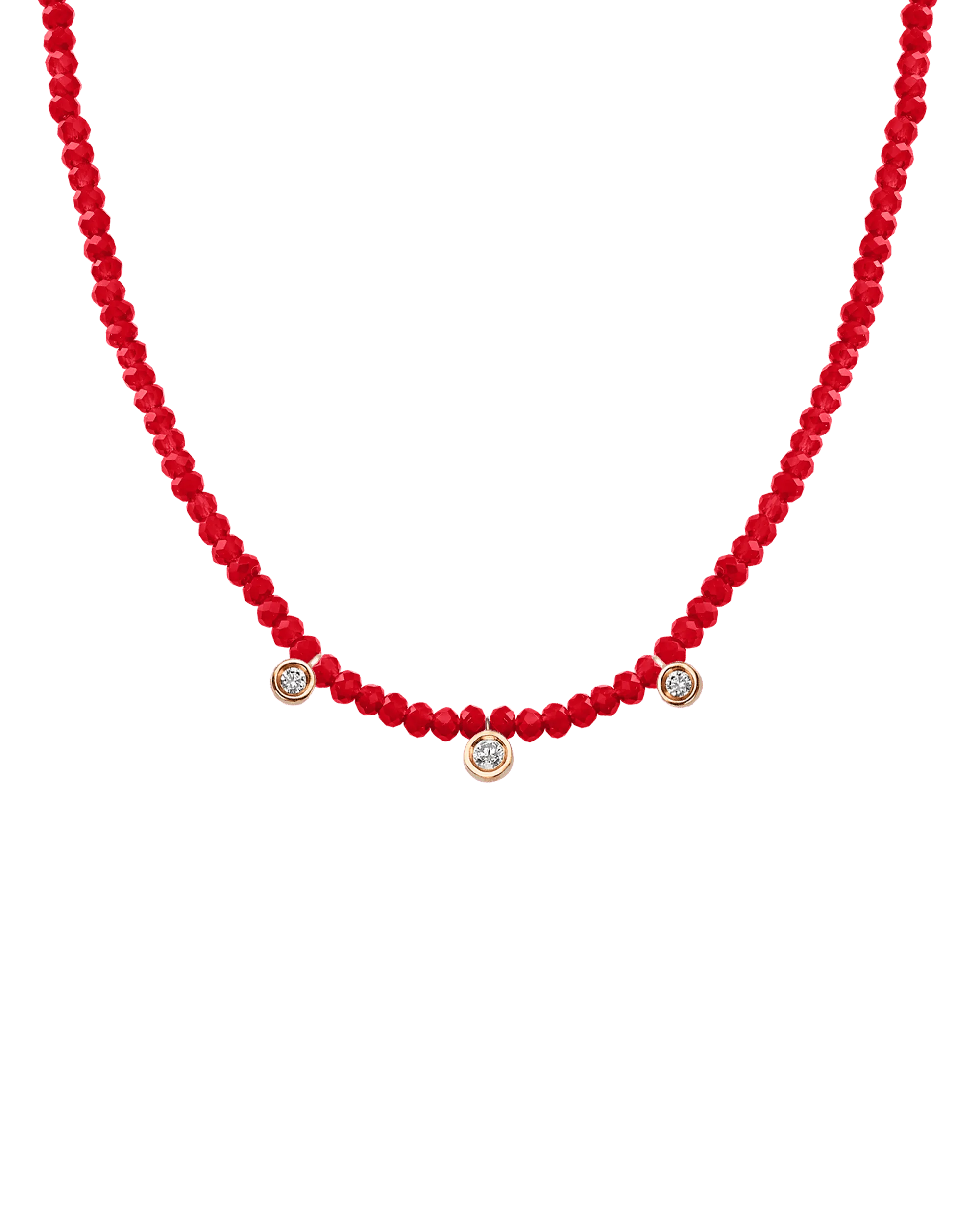 Jade Gemstone & Three diamonds Necklace - 14K Rose Gold