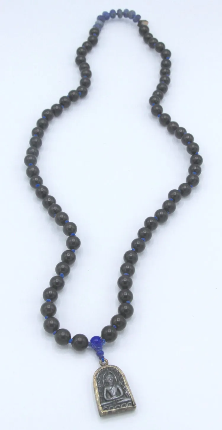 Jen Stock Blue Necklace Wood Bead Necklace with Lapis Beads
